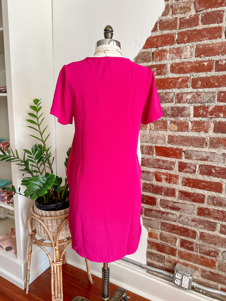 Marley V-Neck Short Sleeve Dress - Magenta-Dress-Carolyn Jane's Jewelry