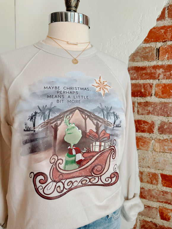 Nativity Grinch Sweatshirt - Stone-Carolyn Jane's Jewelry