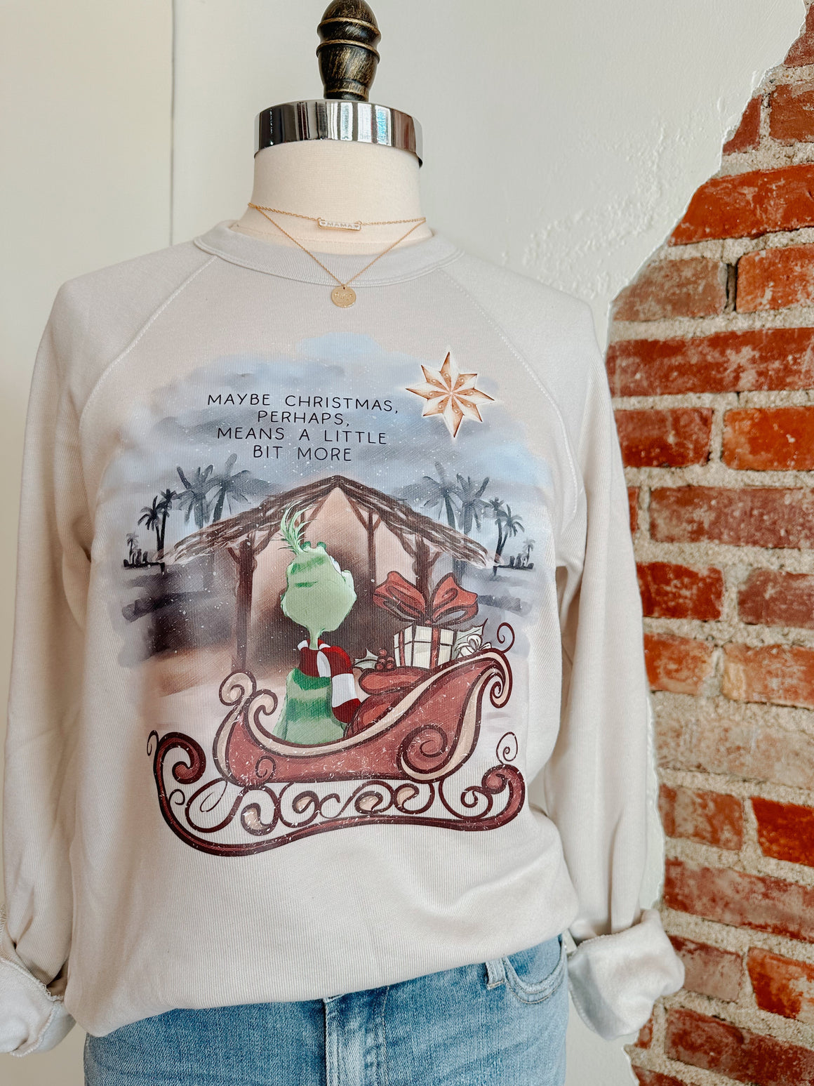 Nativity Grinch Sweatshirt - Stone-Carolyn Jane's Jewelry