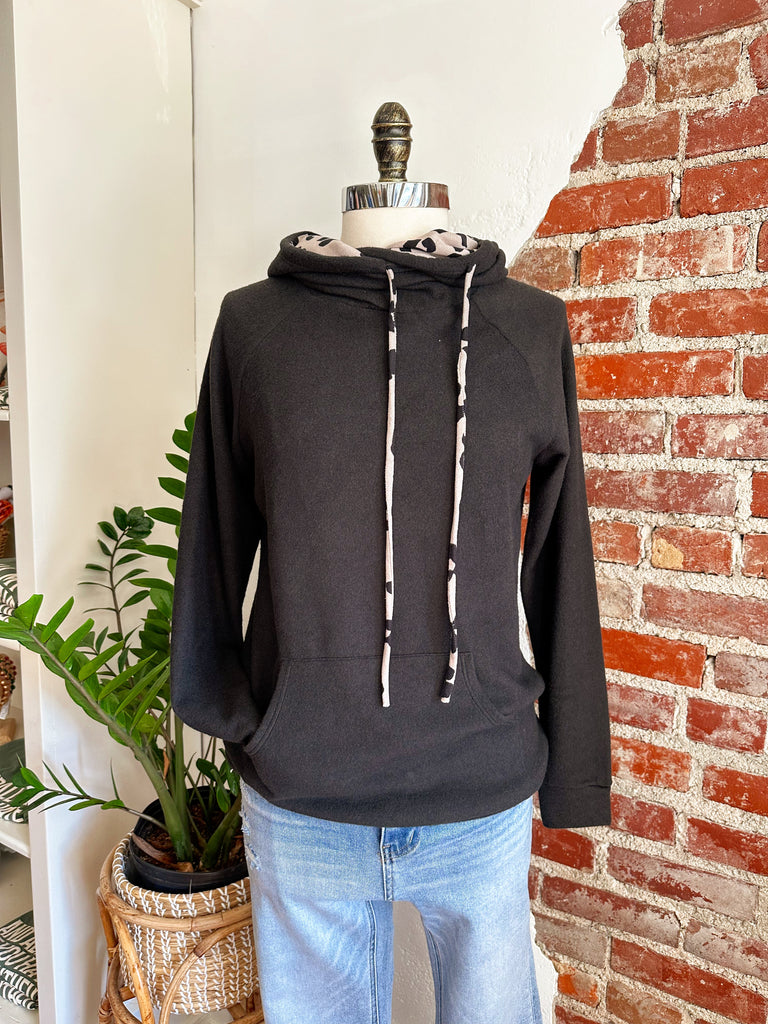 Peeka Boo Leopard Hoodie - Black-Sweatshirt-Carolyn Jane's Jewelry