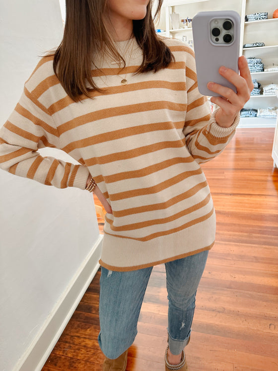 Rust Stripe Crewneck Sweater-sweater-Carolyn Jane's Jewelry