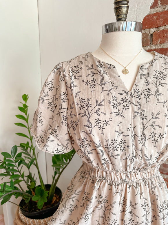Saddie 3 Tiered Short Sleeve Midi Dress - Taupe-DRESS-Carolyn Jane's Jewelry