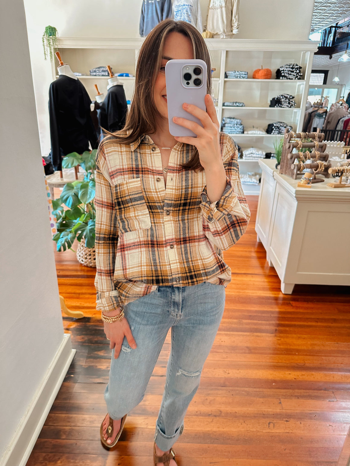 Saffron Flannel Button Top - Multicolor-Button Up top-Carolyn Jane's Jewelry