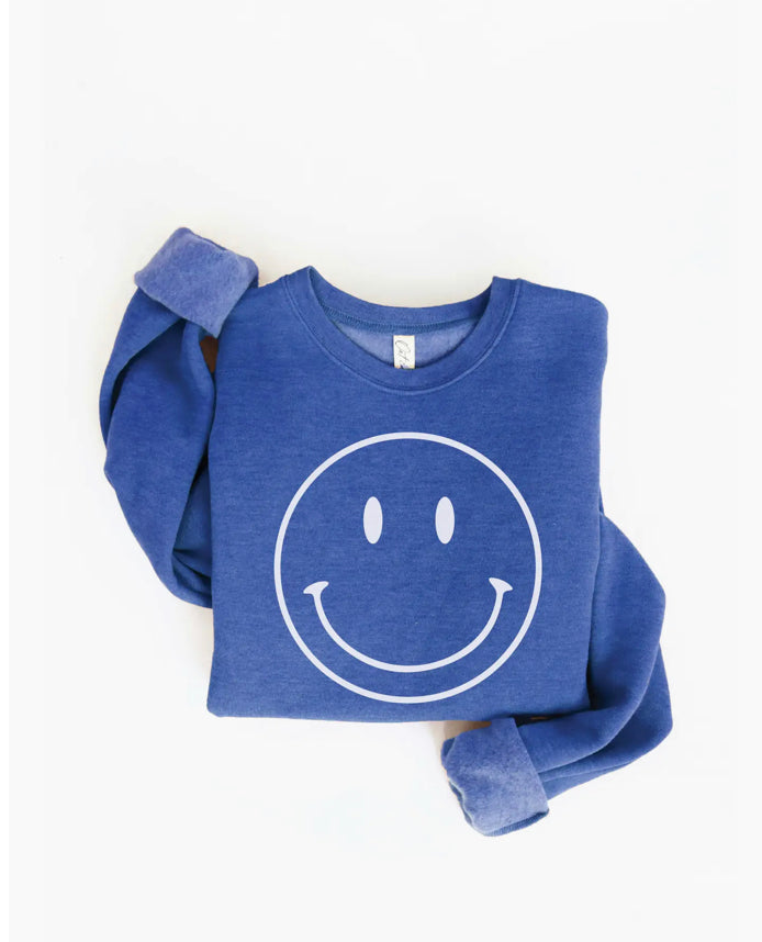 Smiley Face Sweatshirt - Royal Blue-Sweatshirt-Carolyn Jane's Jewelry