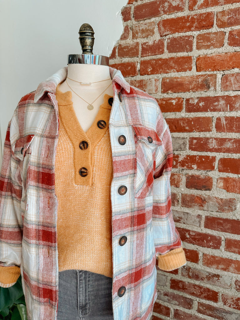 The Little Classic Shacket in Cream and Terracotta-Carolyn Jane's Jewelry