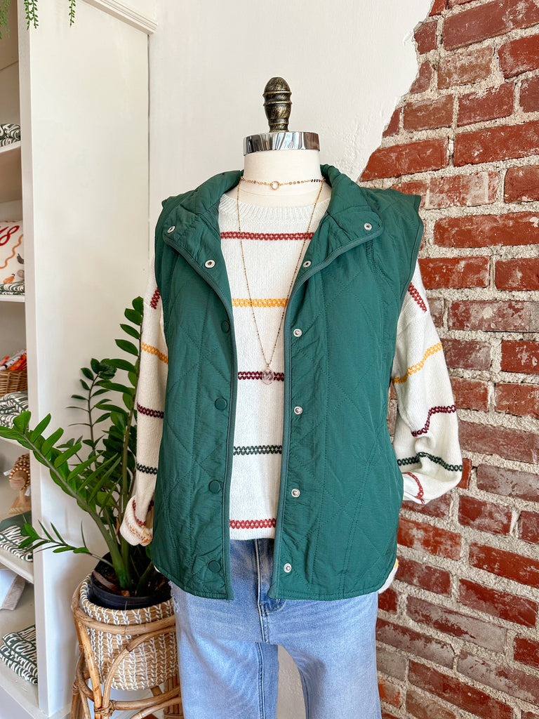 Vera Quilted Vest - Evergreen-vest-Carolyn Jane's Jewelry