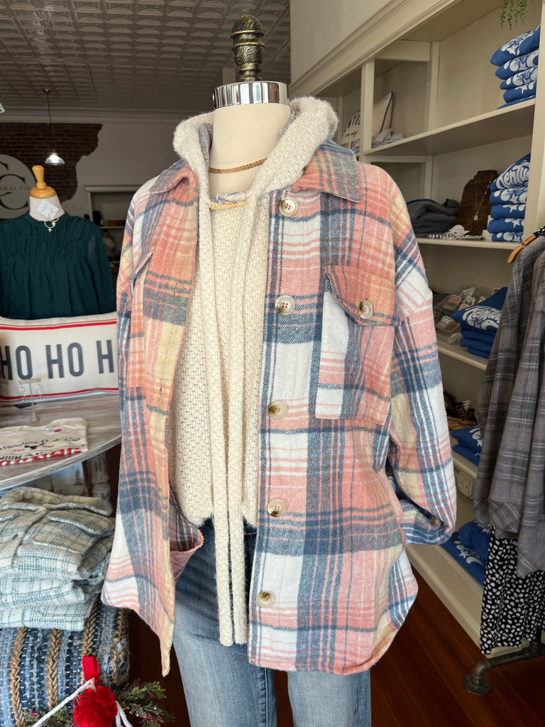 Blakely Button Shacket in Blush Plaid-Outerwear / Shacket-Carolyn Jane's Jewelry