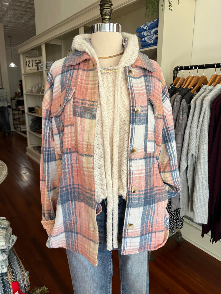 Blakely Button Shacket in Blush Plaid-Outerwear / Shacket-Carolyn Jane's Jewelry