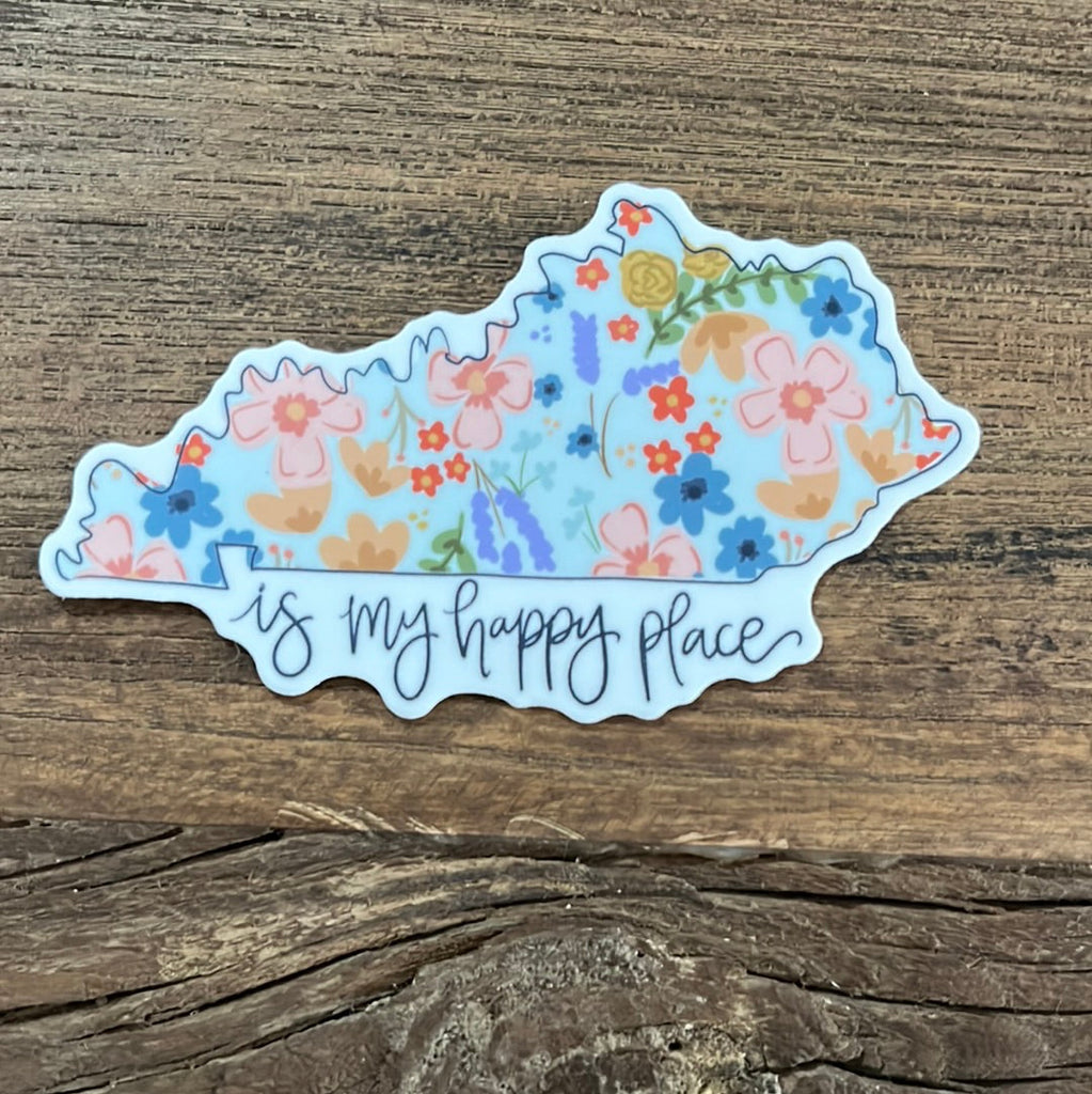 Kentucky Floral Is My Happy Place Sticker-Vinyl Sticker-Carolyn Jane's Jewelry