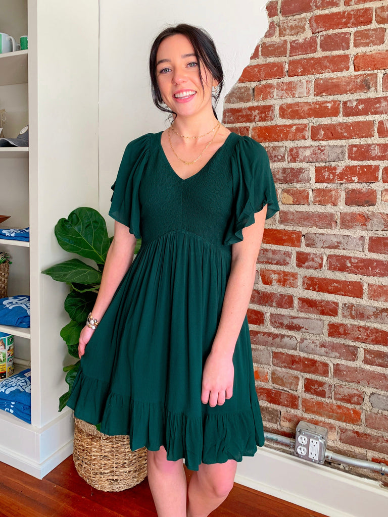 Laura Flowy Dress in Emerald-Dresses-Carolyn Jane's Jewelry