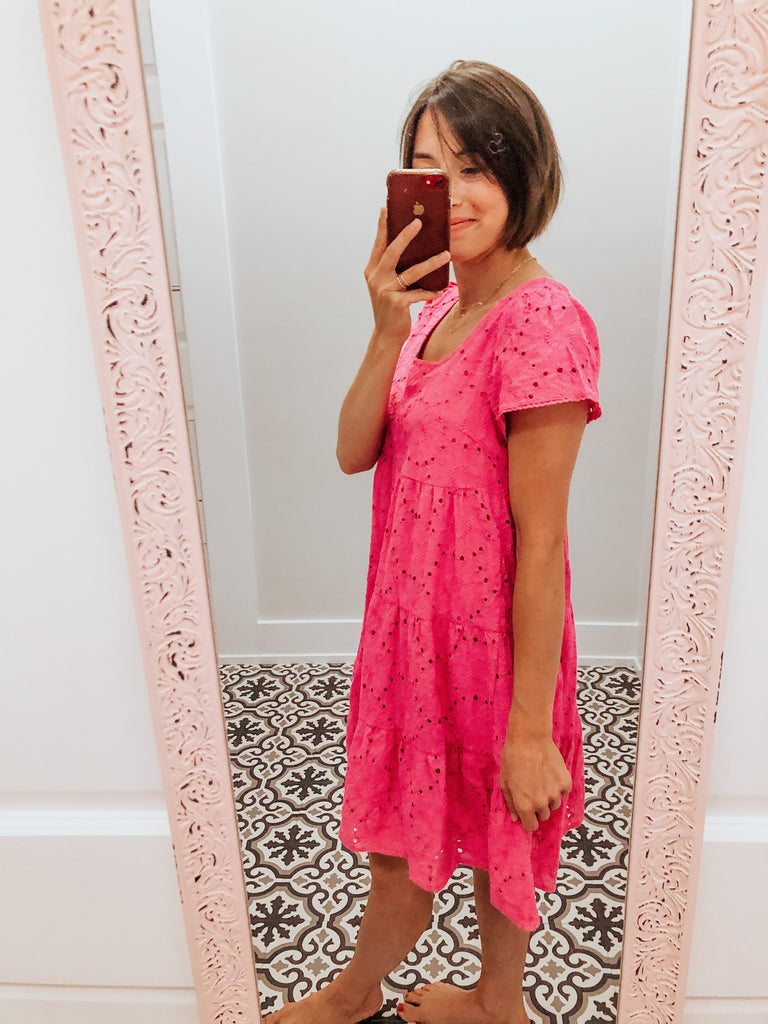 Lily Eyelet Dress in Pink-Carolyn Jane's Jewelry
