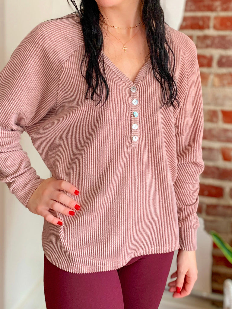 My Comfy Button Top in Blush-Top-Carolyn Jane's Jewelry