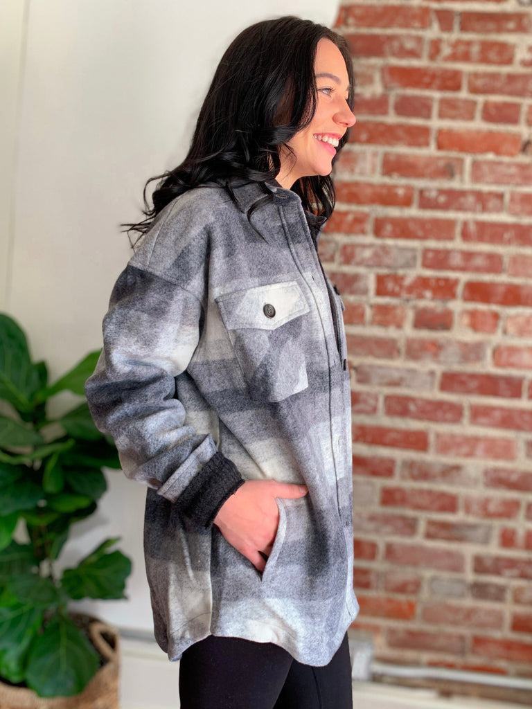 Plaid Grey and White Shacket-Outerwear / Shacket-Carolyn Jane's Jewelry