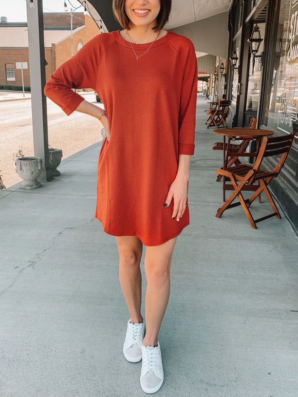 Rory Sweatshirt Dress in Rust-sweatshirt dress-Carolyn Jane's Jewelry