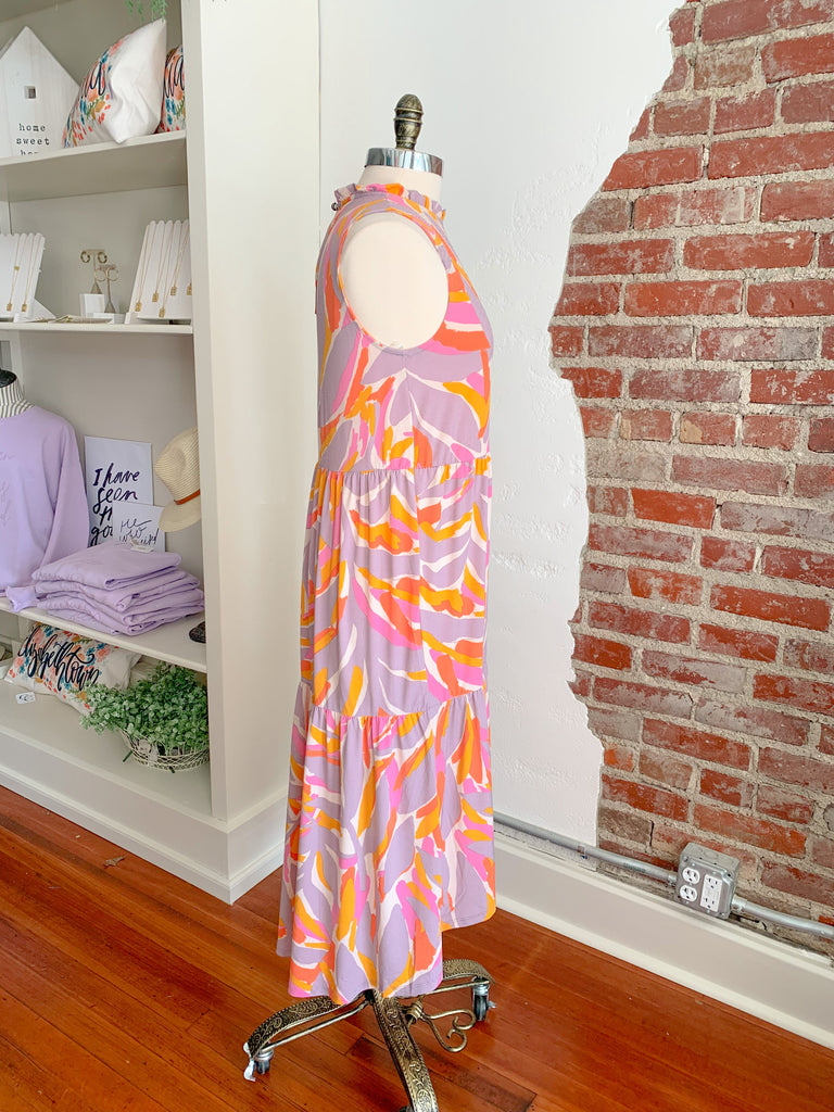 Roxie Ruffle Neck Printed Midi Dress-Dress-Carolyn Jane's Jewelry