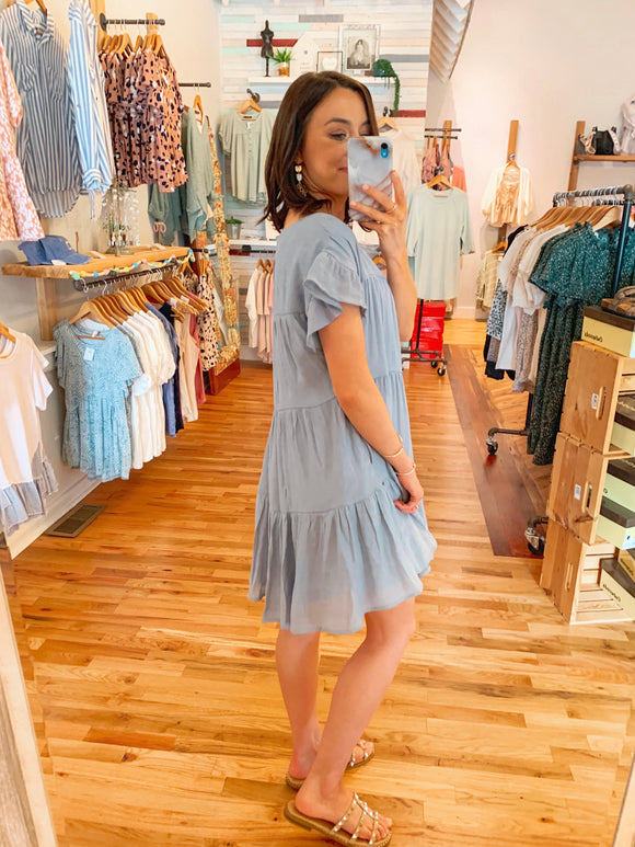 Stella Tiered Swing Dress in Chambray-Dresses-Carolyn Jane's Jewelry