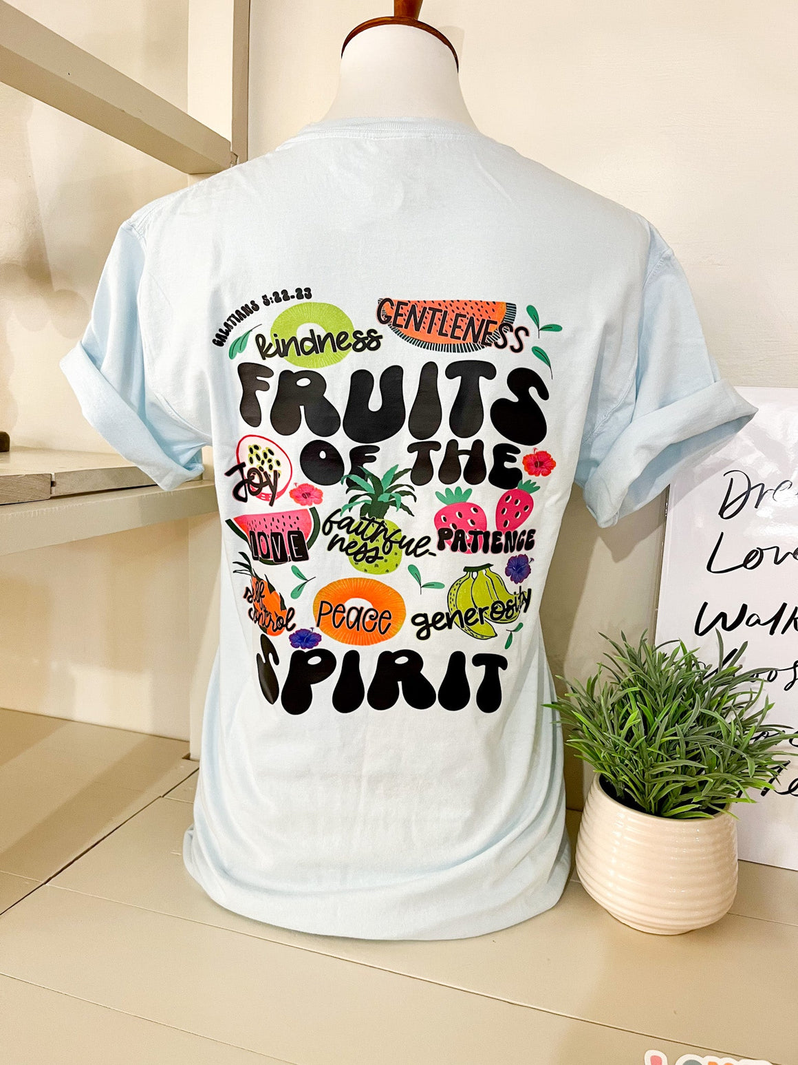 Summer Fruits of The Spirit T-Shirt - Light Blue-T-Shirt-Carolyn Jane's Jewelry