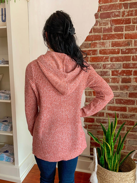 Taylor Jane Button Knit Hoodie in Rust-Top-Carolyn Jane's Jewelry