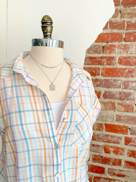 The Cammie Button-Up Shirt in Spring Plaid-Shirts-Carolyn Jane's Jewelry