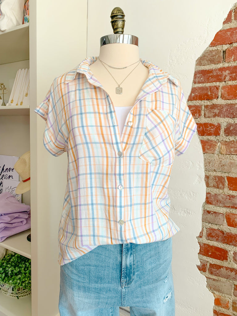The Cammie Button-Up Shirt in Spring Plaid-Shirts-Carolyn Jane's Jewelry