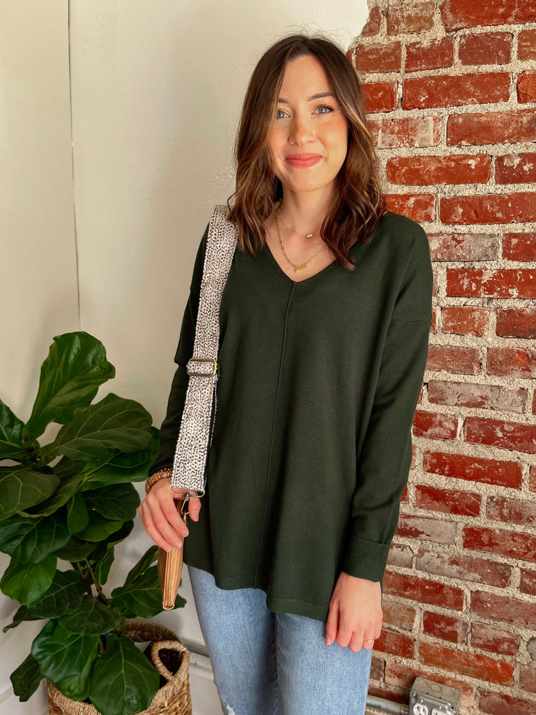The Gilmore V-Neck Knit Top in Hunter Green-top-Carolyn Jane's Jewelry