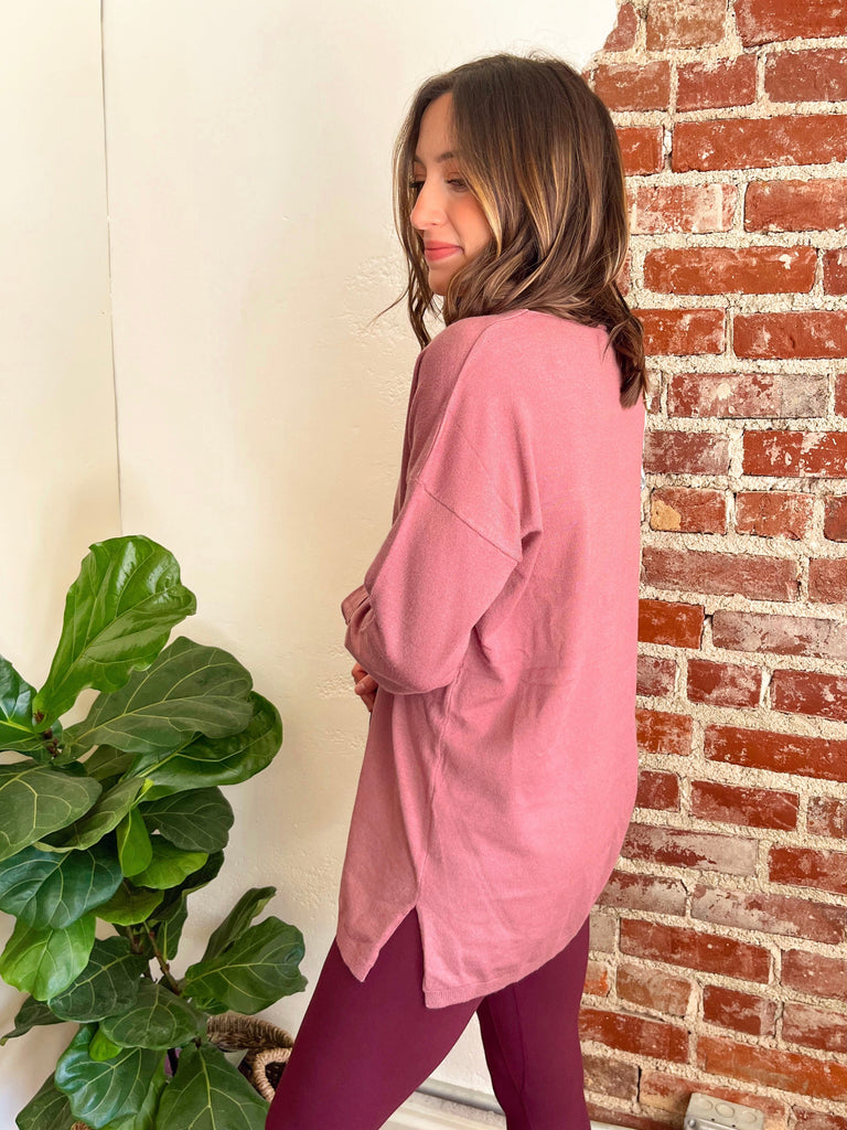 The Gilmore V-Neck Knit Top in Marsala-Top-Carolyn Jane's Jewelry