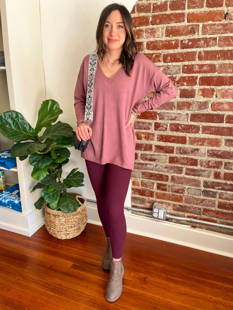 The Gilmore V-Neck Knit Top in Marsala-Top-Carolyn Jane's Jewelry