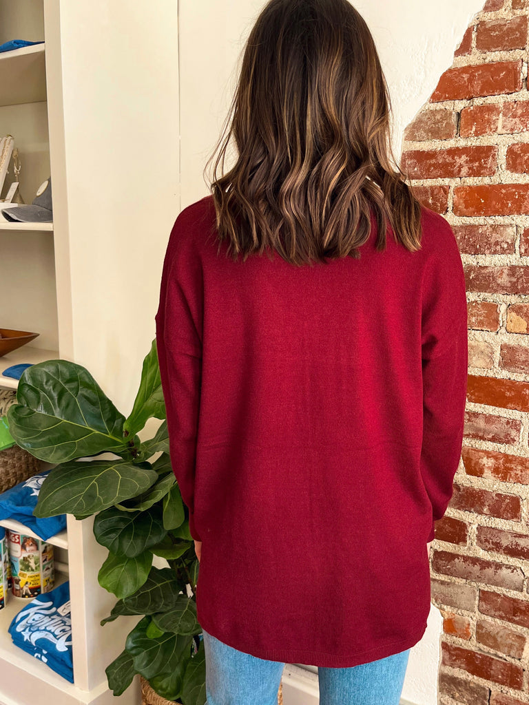 The Gilmore V-Neck Knit Top in Wine-Top-Carolyn Jane's Jewelry