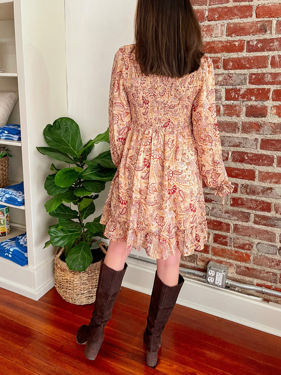 The Hailey Floral Long Sleeve Dress in Cream-Dresses-Carolyn Jane's Jewelry