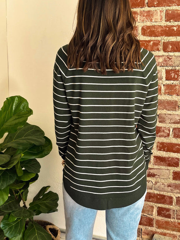 The Jess Knit Top in Hunter Green Stripes-Top-Carolyn Jane's Jewelry