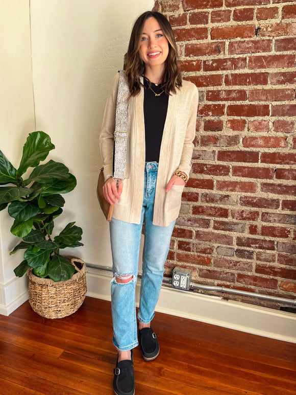 The Kara Open Front Cardigan in Oatmeal-Cardigan-Carolyn Jane's Jewelry