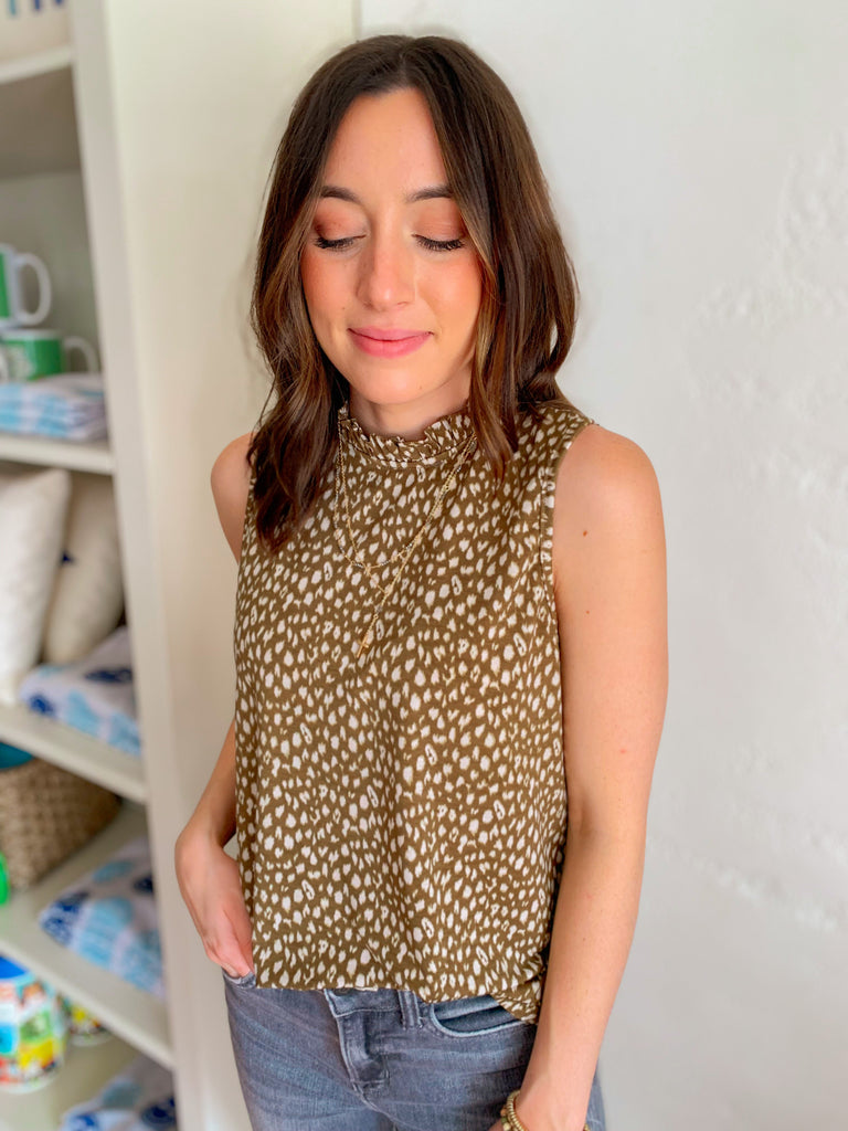 The Kimberly Ruffle Tank in Mocha-Top-Carolyn Jane's Jewelry