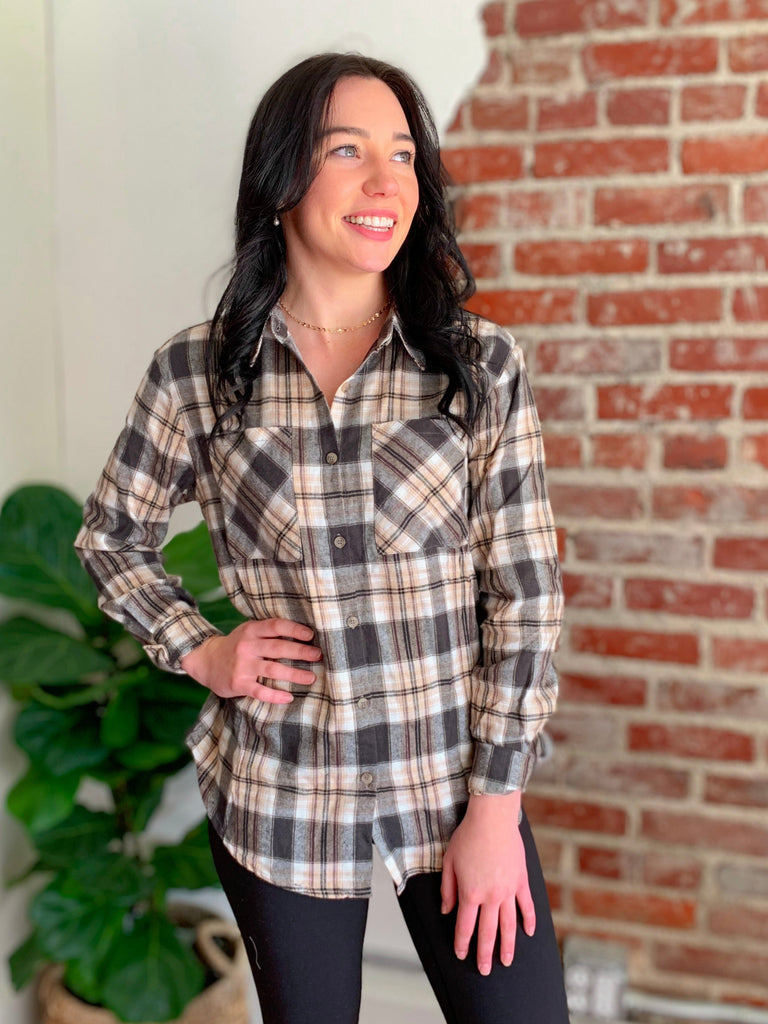 The Magnolia Plaid Button Shirt in Olive-Top-Carolyn Jane's Jewelry