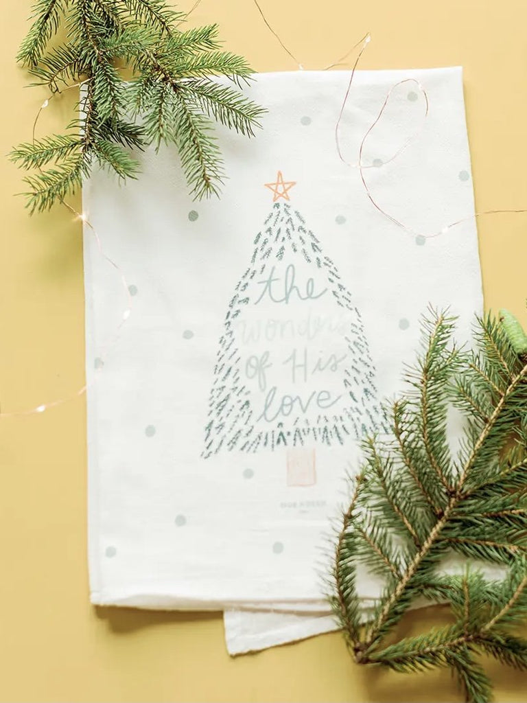The Wonders of His Love Christmas Tea Towel-tea towel-Carolyn Jane's Jewelry