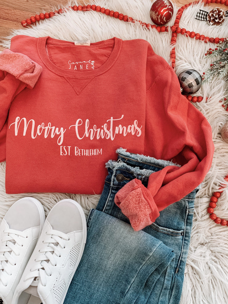 We Say Merry Christmas Vintage Sweatshirt-Sweatshsirt-Carolyn Jane's Jewelry