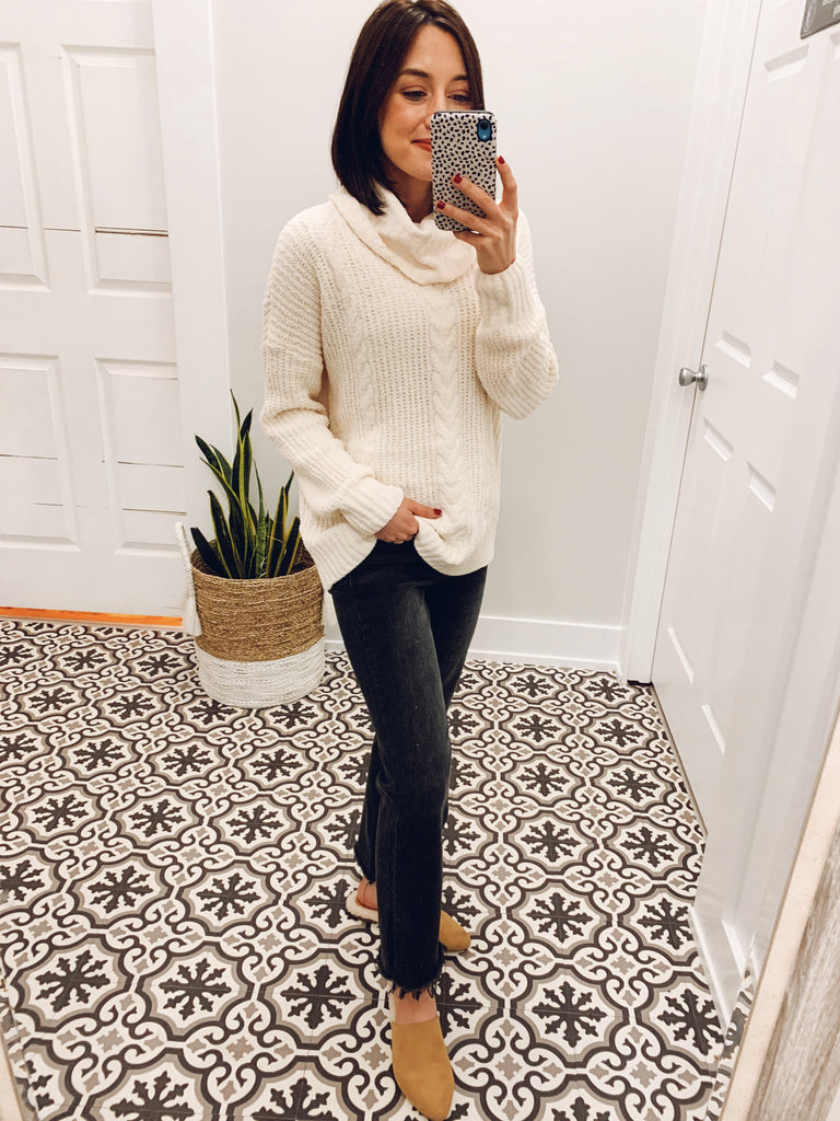 Winter White Cable Knit Sweater-sweater-Carolyn Jane's Jewelry