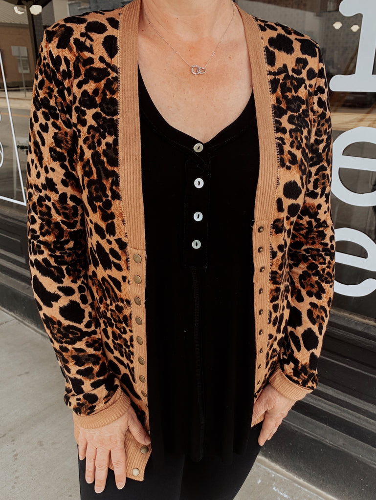 Leopard Dreams Button Cardigan-Carolyn Jane's Jewelry